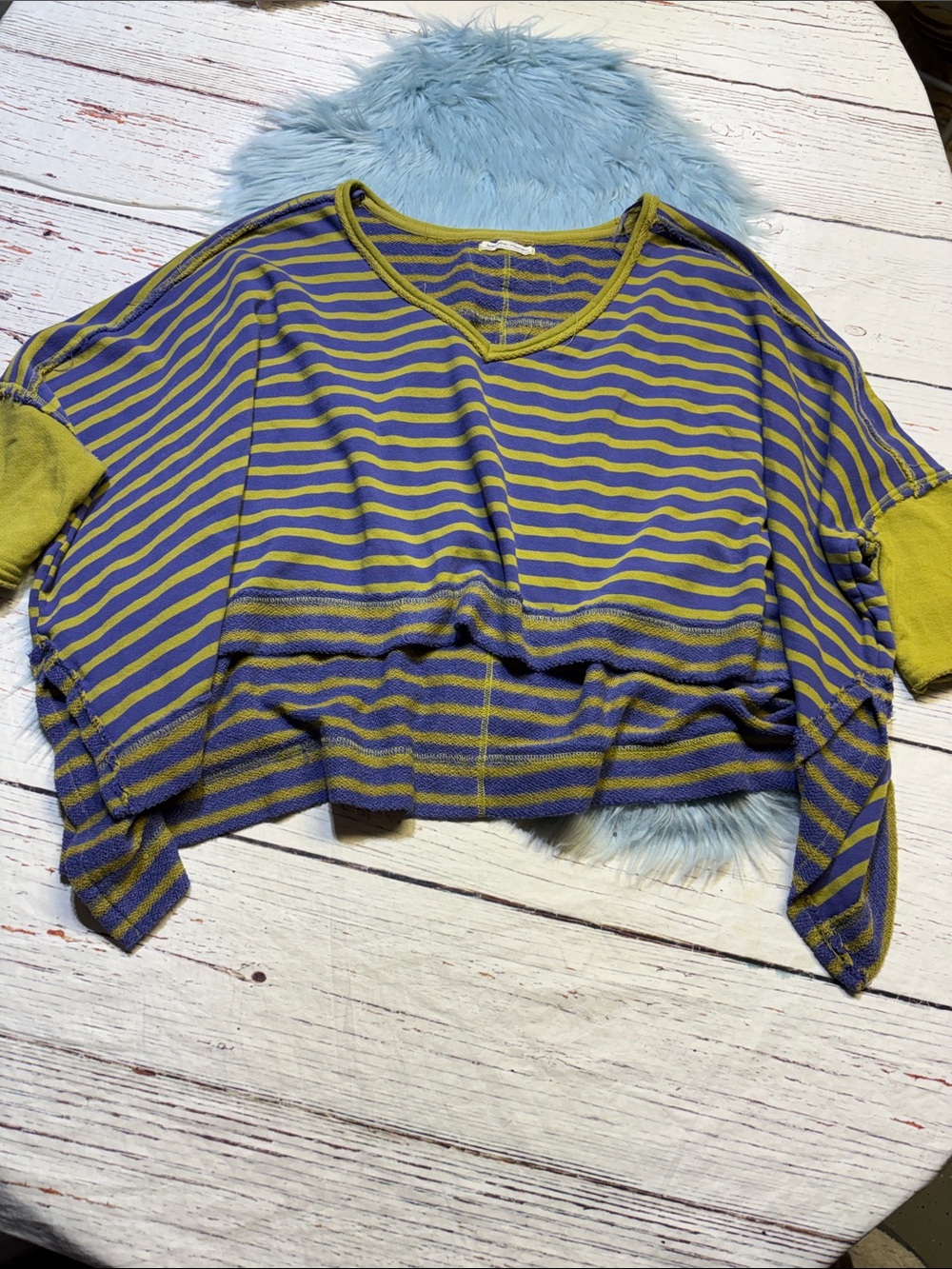 Free People We The Free Main Squeeze V-Neck Striped Pullover Sweatshirt sz M